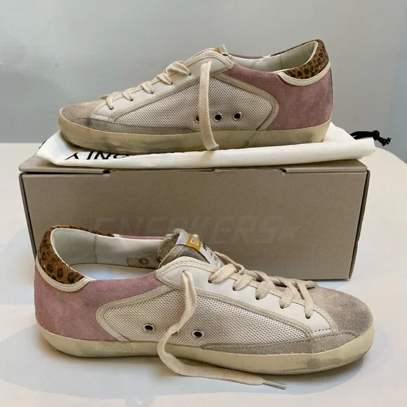 Golden Goose Superstar Sneaker Cream Antique Pink Suede/Leopard sz 37 New in Box - Picture 7 of 17